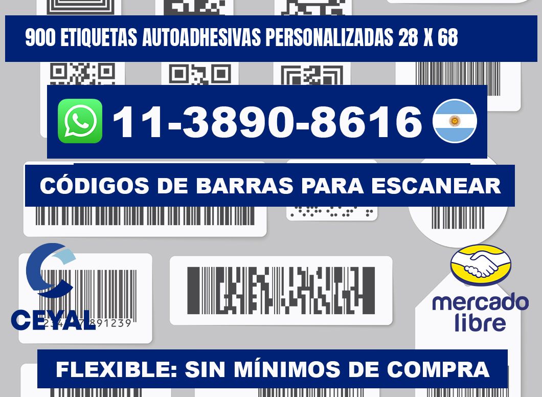 900 Etiquetas autoadhesivas personalizadas 28 x 68
