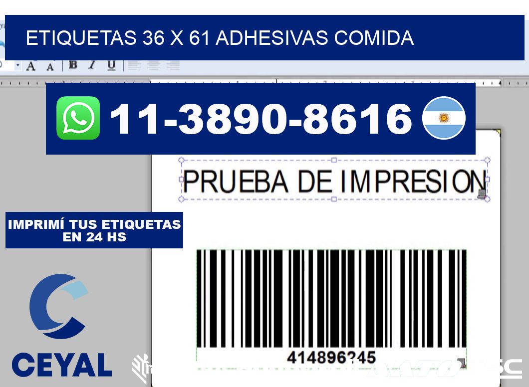 etiquetas 36 x 61 adhesivas comida