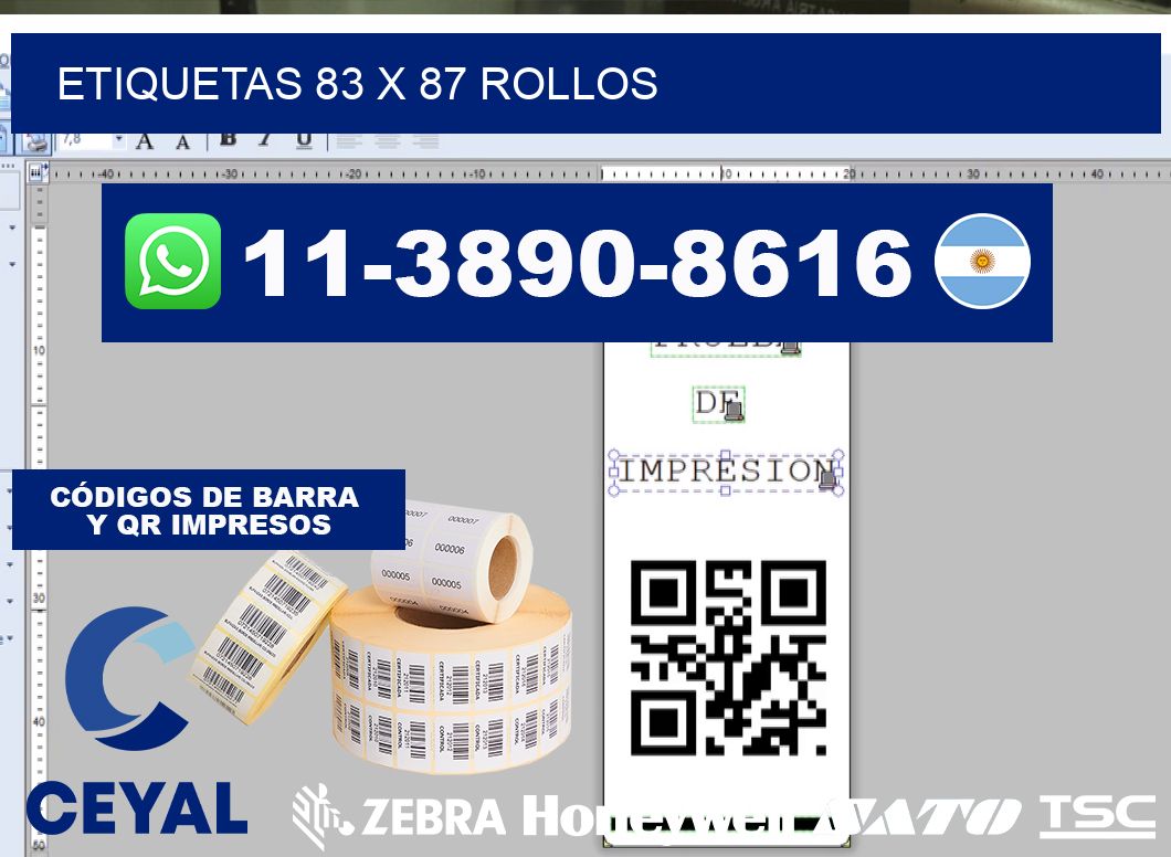 etiquetas 83 x 87 rollos