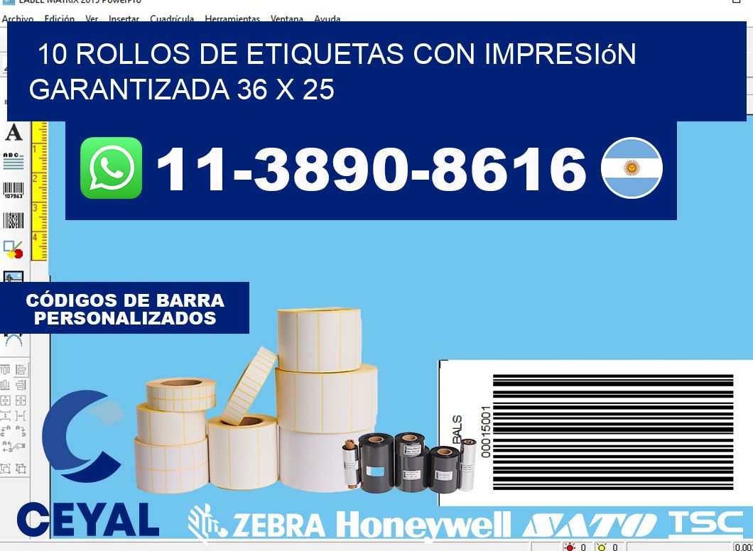 10 rollos de etiquetas con impresión garantizada 36 x 25