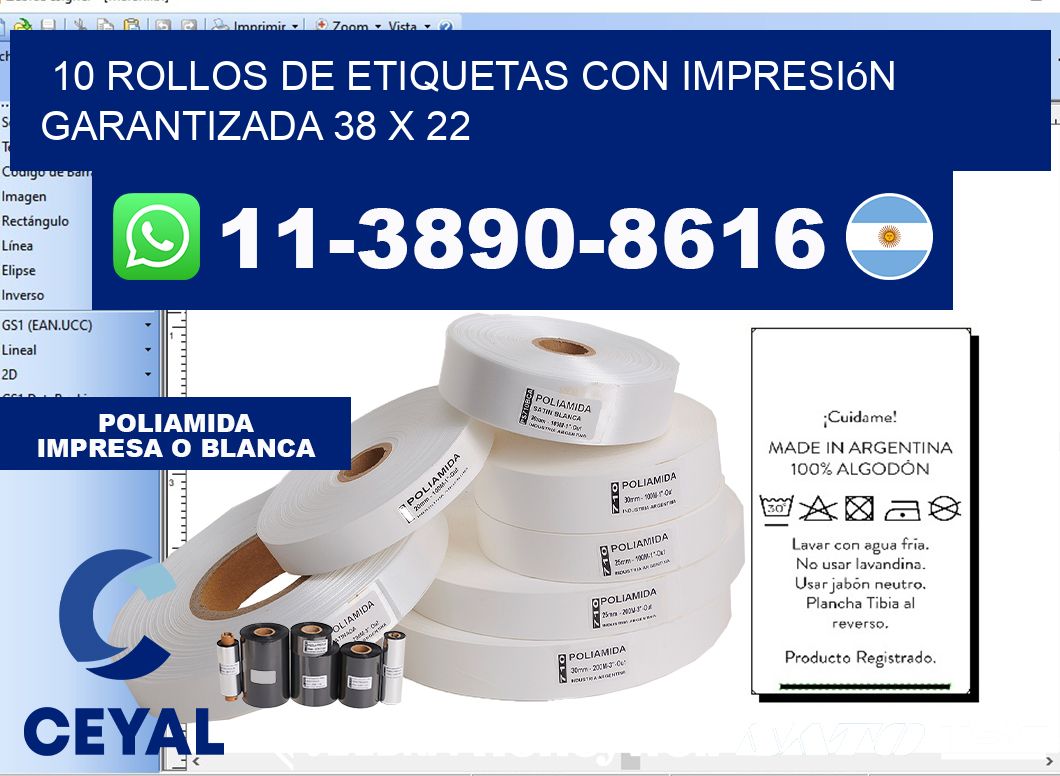 10 rollos de etiquetas con impresión garantizada 38 x 22