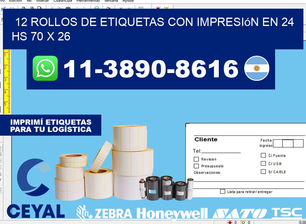 12 rollos de etiquetas con impresión en 24 hs 70 x 26