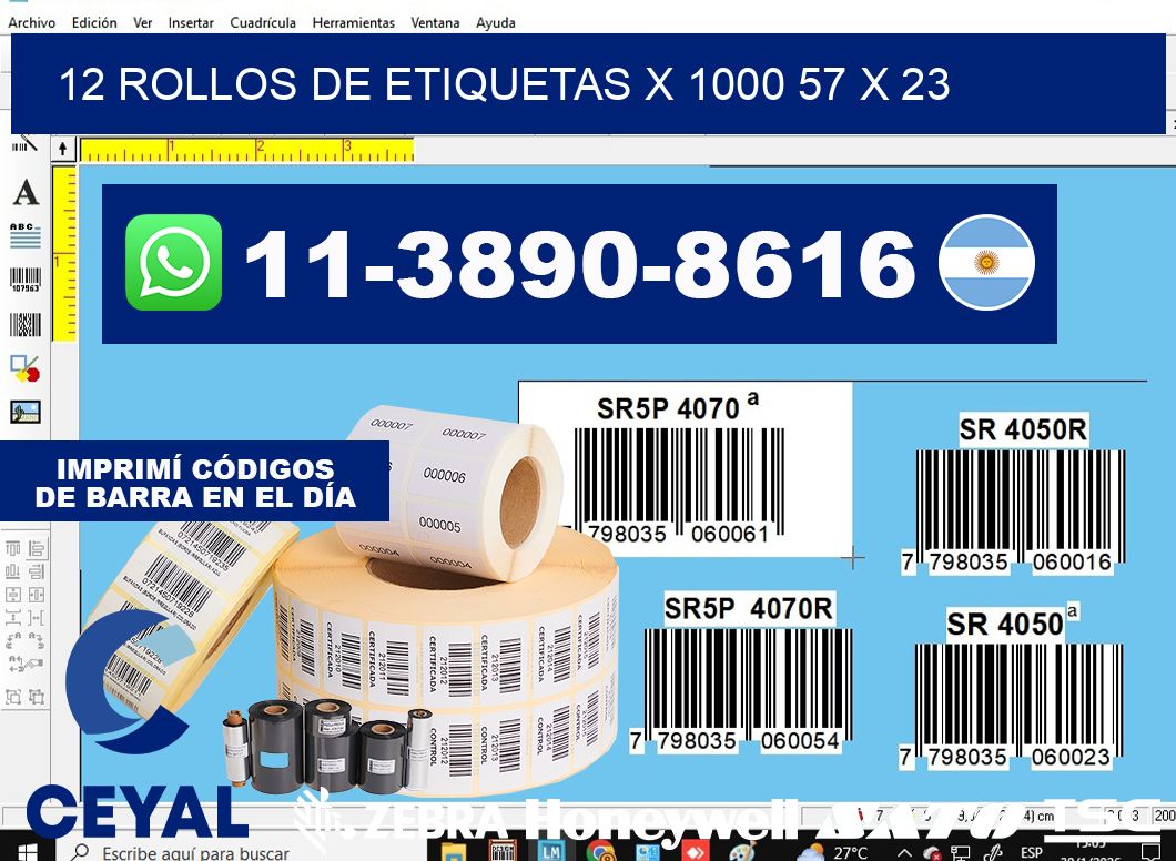12 rollos de etiquetas x 1000 57 x 23