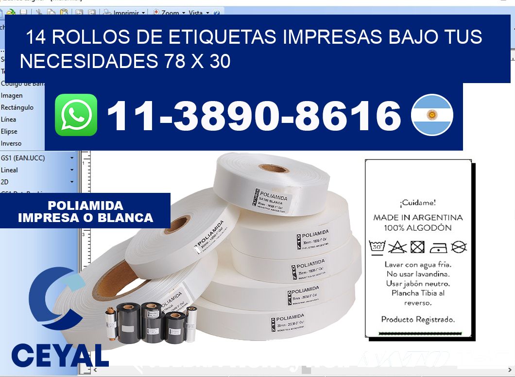 14 rollos de etiquetas impresas bajo tus necesidades 78 x 30