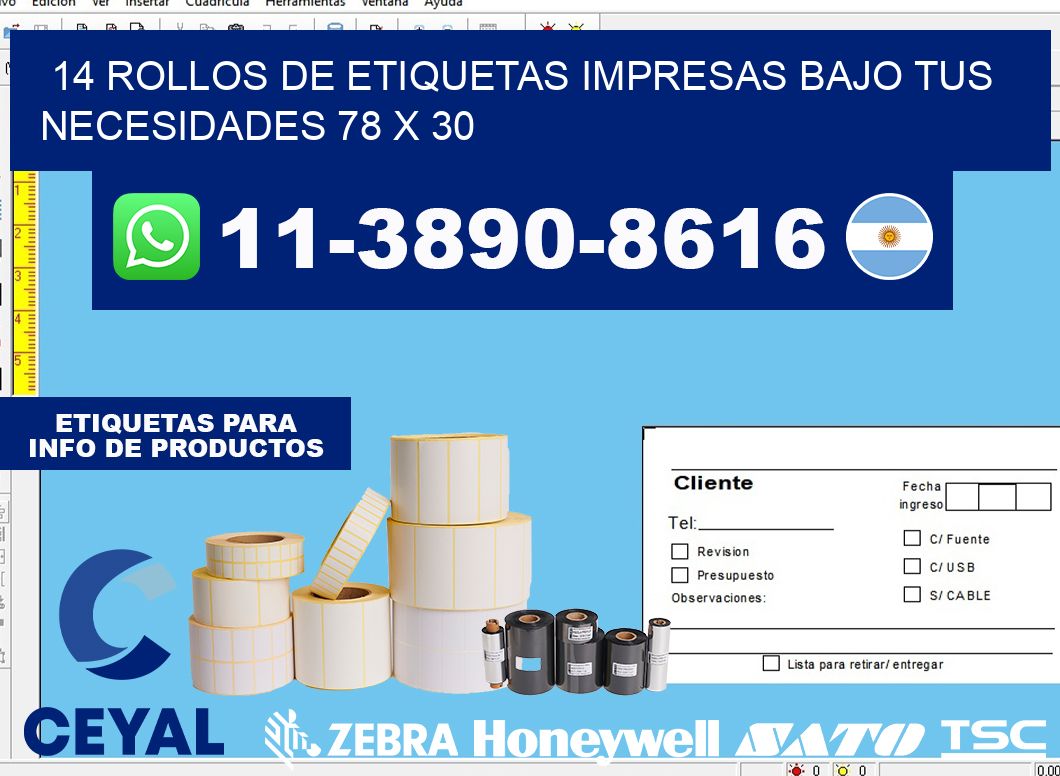 14 rollos de etiquetas impresas bajo tus necesidades 78 x 30