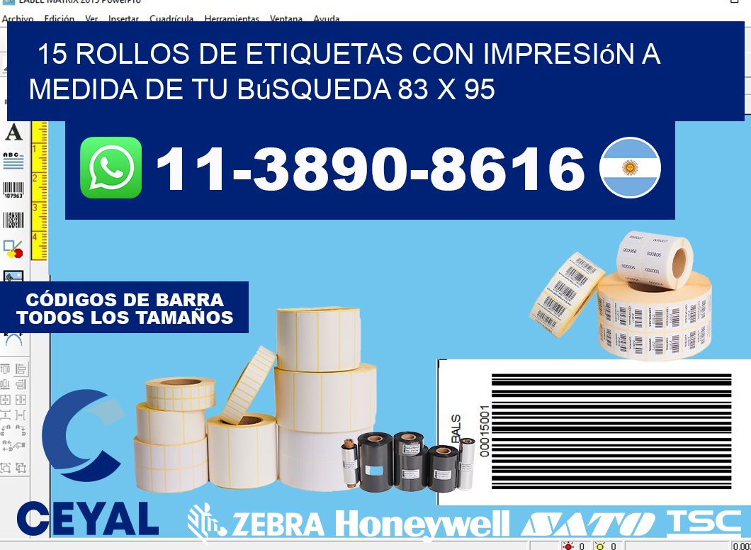 15 rollos de etiquetas con impresión a medida de tu búsqueda 83 x 95
