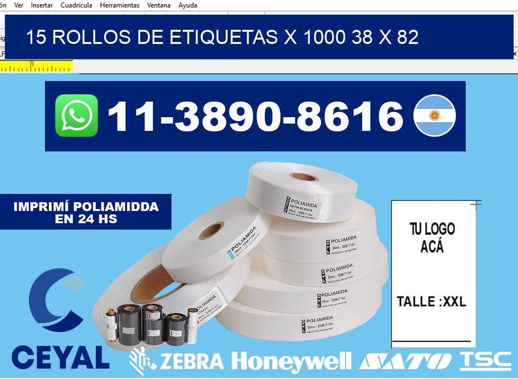 15 rollos de etiquetas x 1000 38 x 82