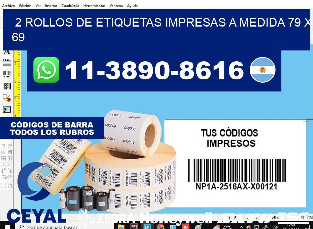 2 rollos de etiquetas impresas a medida 79 x 69