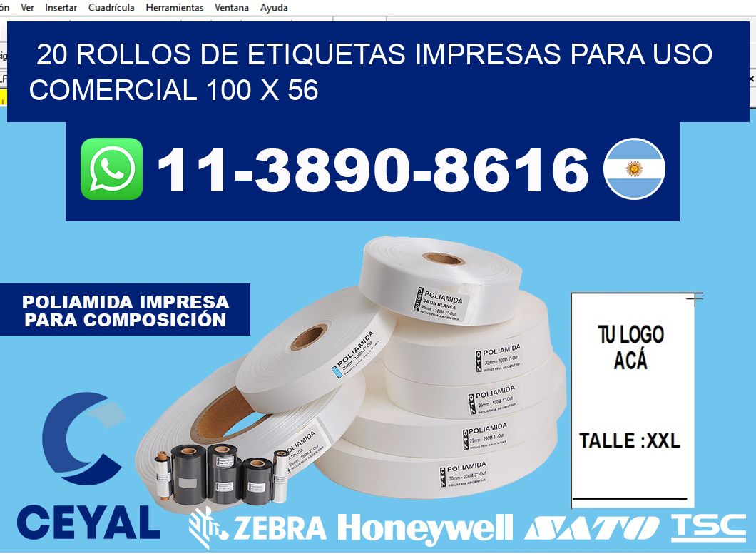 20 rollos de etiquetas impresas para uso comercial 100 x 56