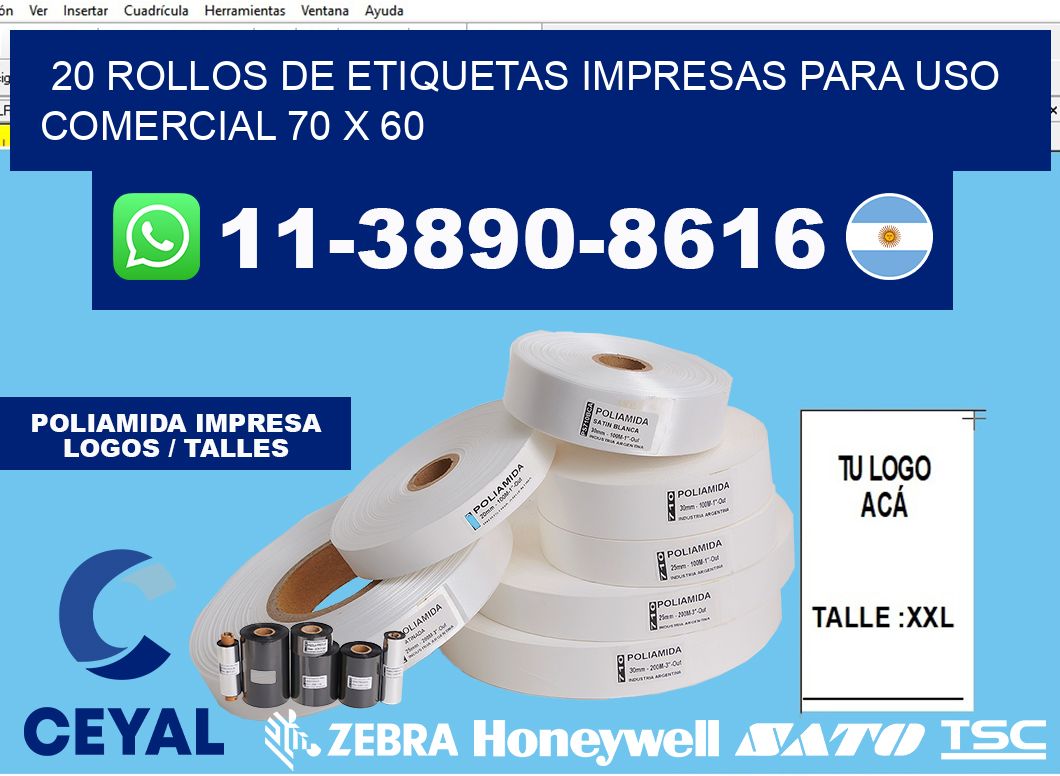 20 rollos de etiquetas impresas para uso comercial 70 x 60