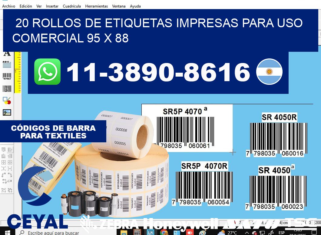 20 rollos de etiquetas impresas para uso comercial 95 x 88