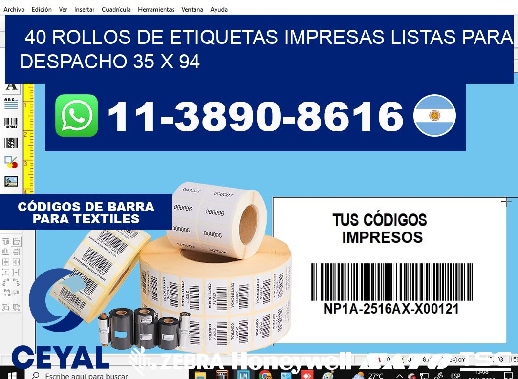 40 rollos de etiquetas impresas listas para despacho 35 x 94