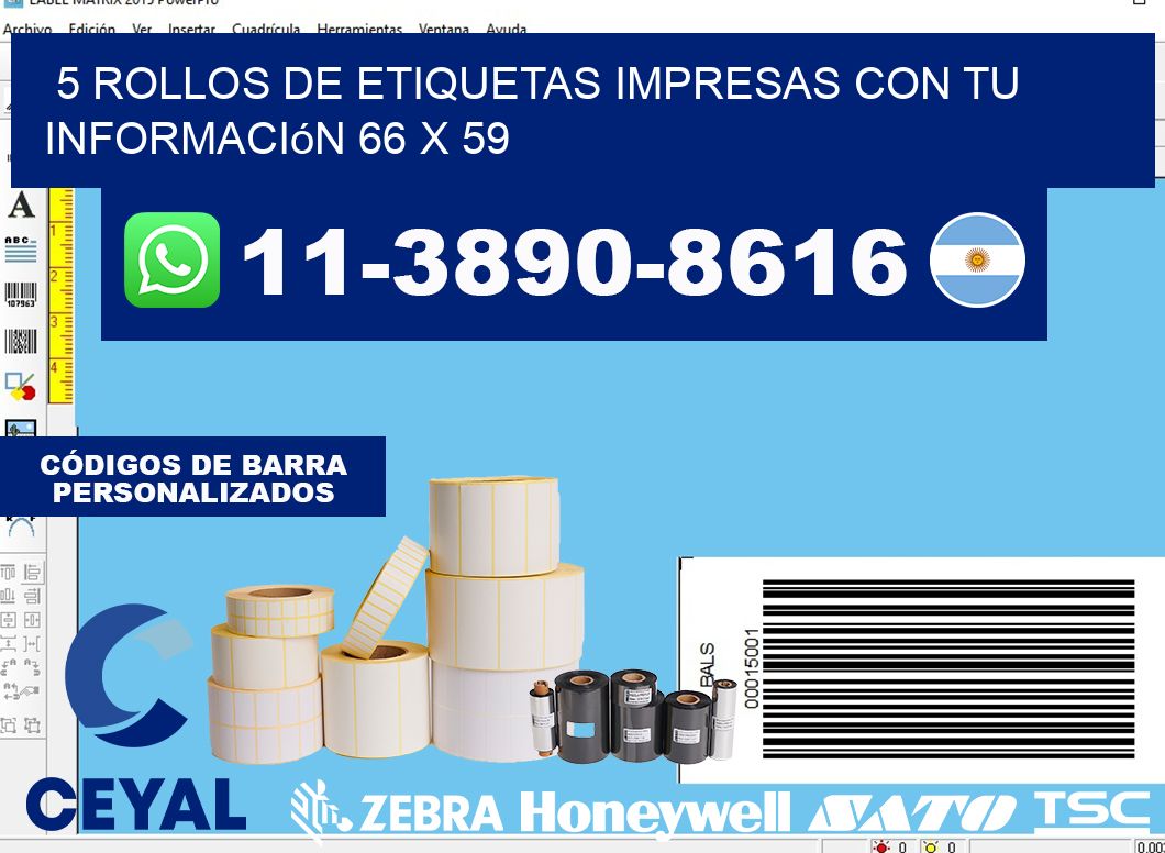 5 rollos de etiquetas impresas con tu información 66 x 59