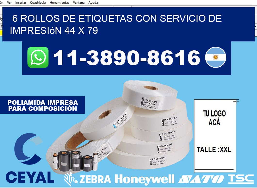 6 rollos de etiquetas con servicio de impresión 44 x 79