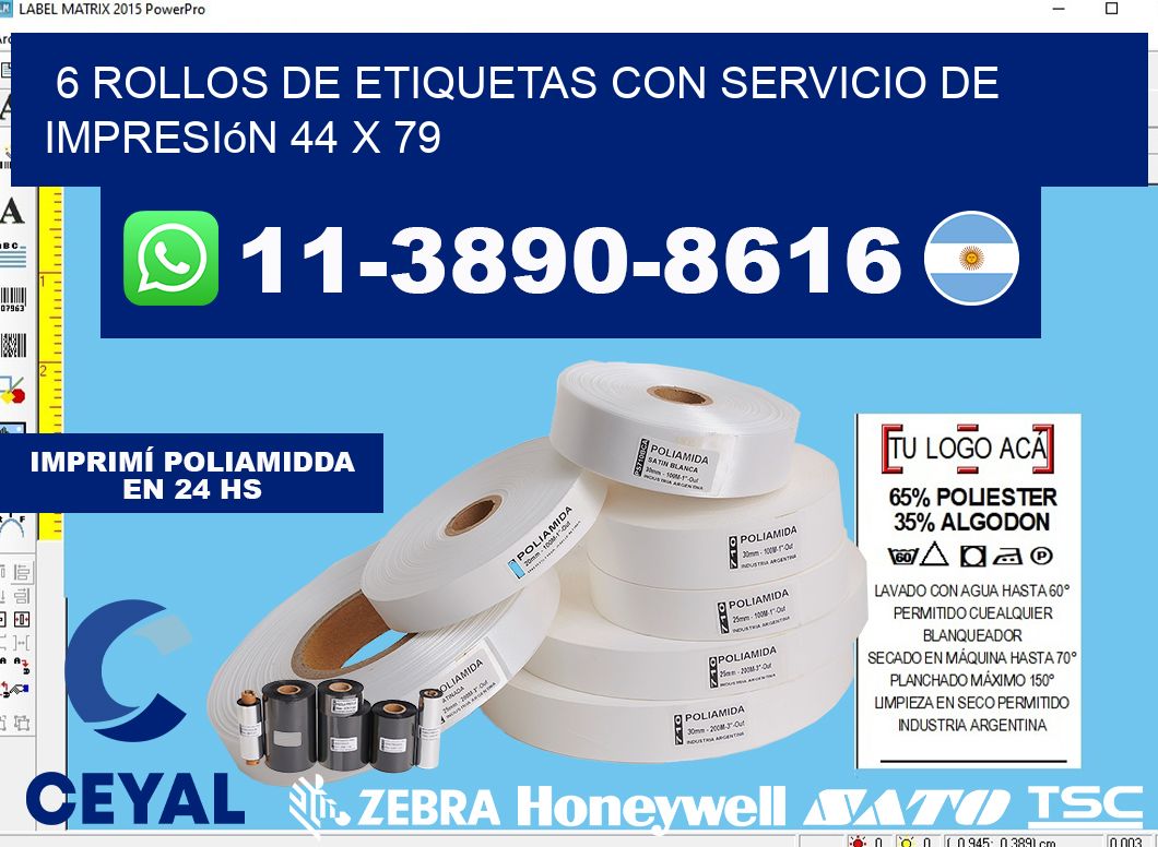6 rollos de etiquetas con servicio de impresión 44 x 79