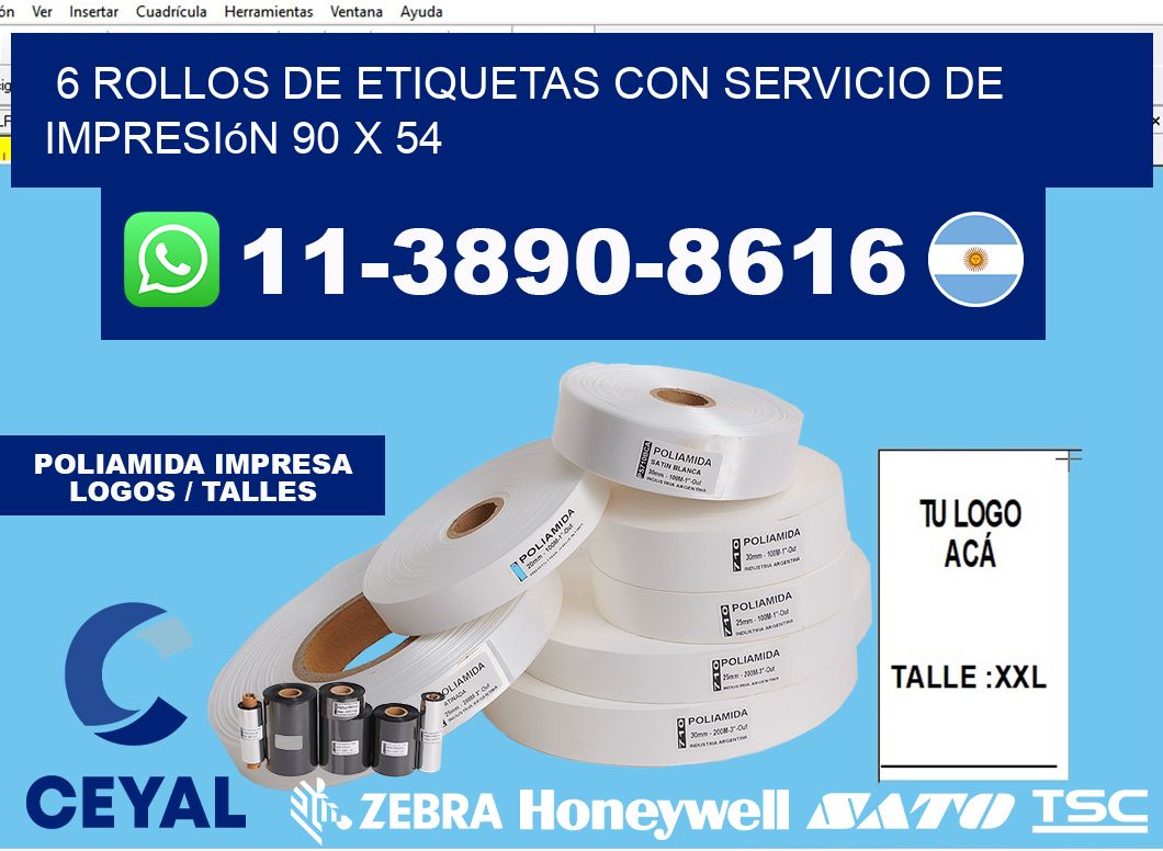 6 rollos de etiquetas con servicio de impresión 90 x 54