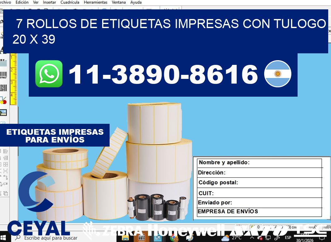 7 rollos de etiquetas impresas con tulogo 20 x 39