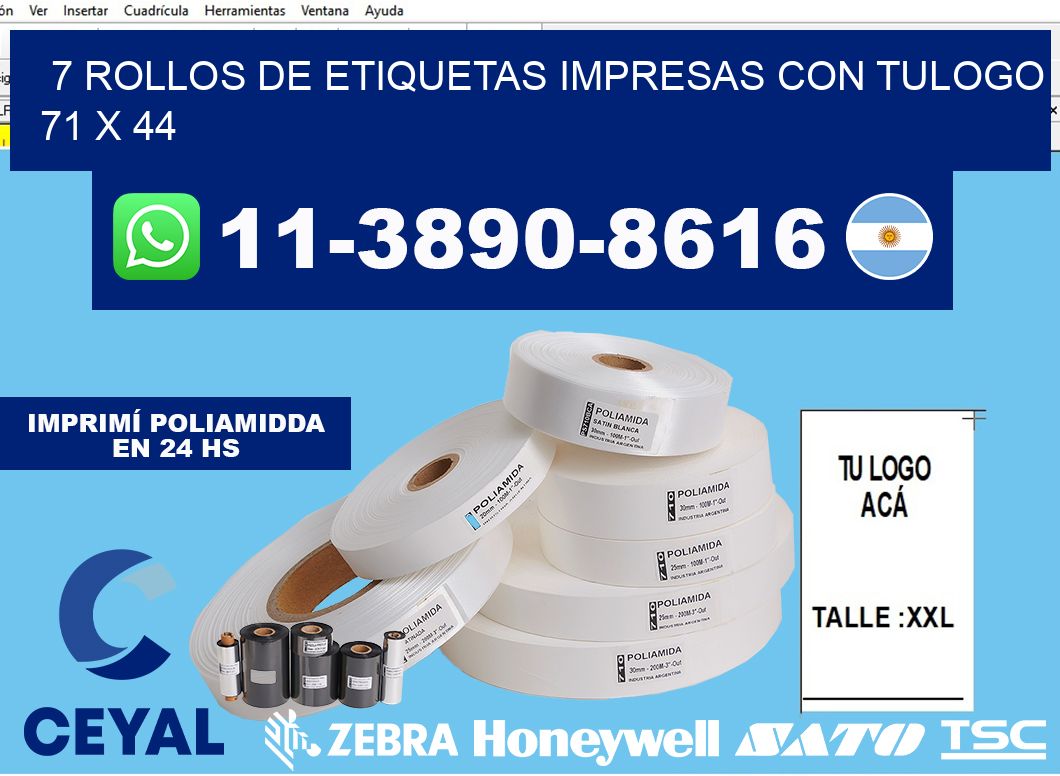 7 rollos de etiquetas impresas con tulogo 71 x 44