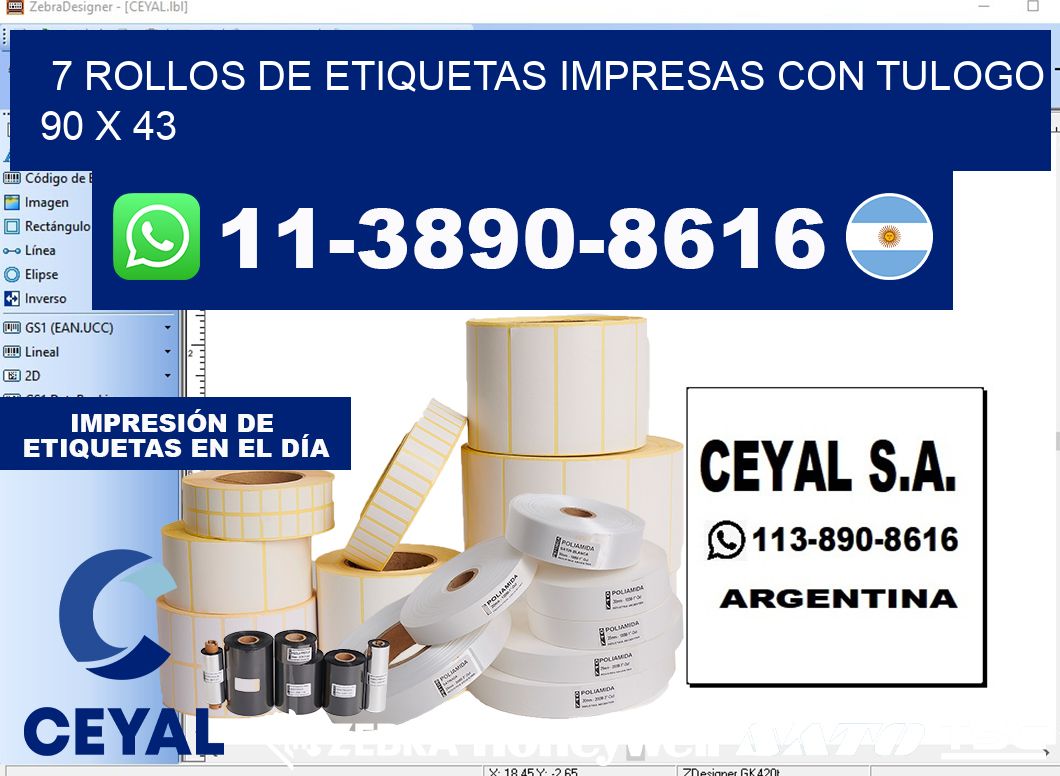 7 rollos de etiquetas impresas con tulogo 90 x 43