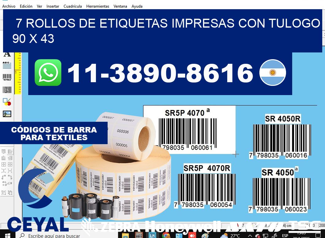 7 rollos de etiquetas impresas con tulogo 90 x 43