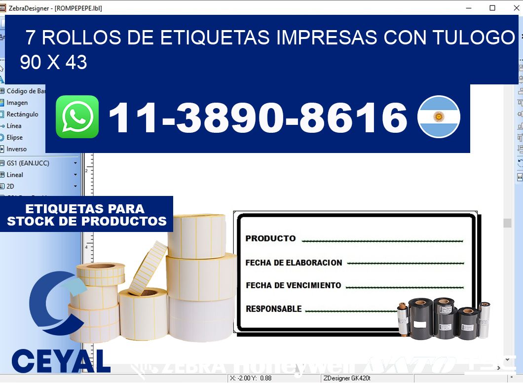 7 rollos de etiquetas impresas con tulogo 90 x 43