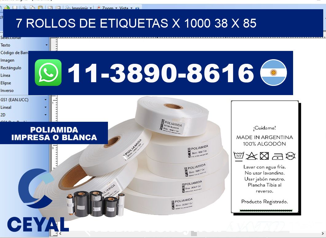 7 rollos de etiquetas x 1000 38 x 85