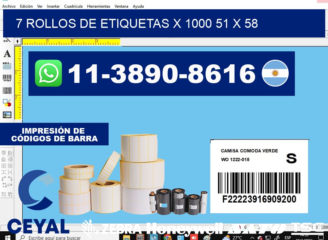 7 rollos de etiquetas x 1000 51 x 58