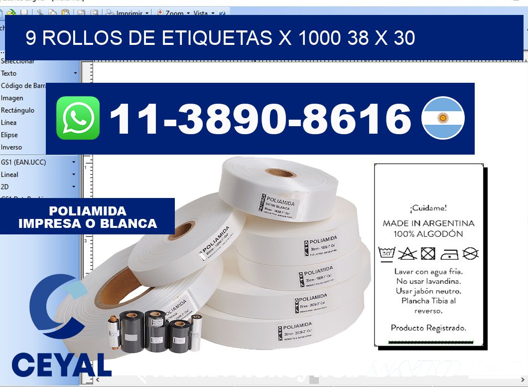 9 rollos de etiquetas x 1000 38 x 30