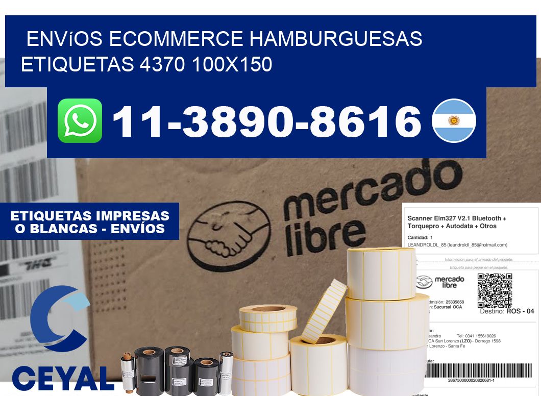 Envíos Ecommerce hamburguesas etiquetas 4370 100x150