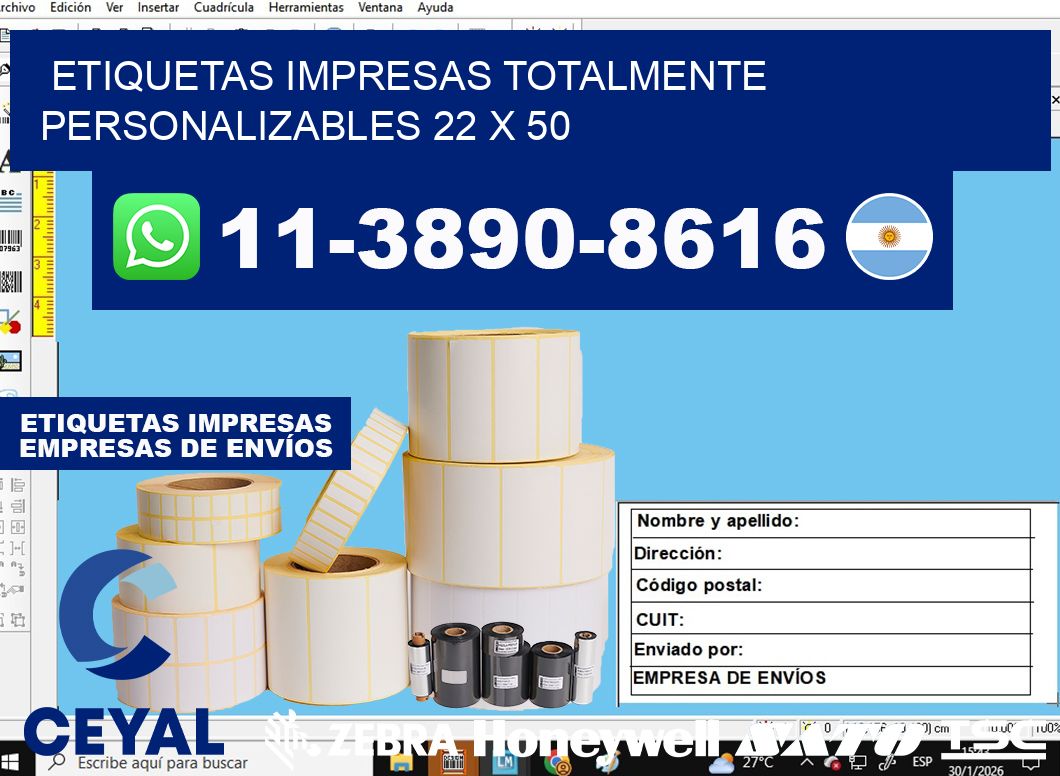 etiquetas impresas totalmente personalizables 22 x 50