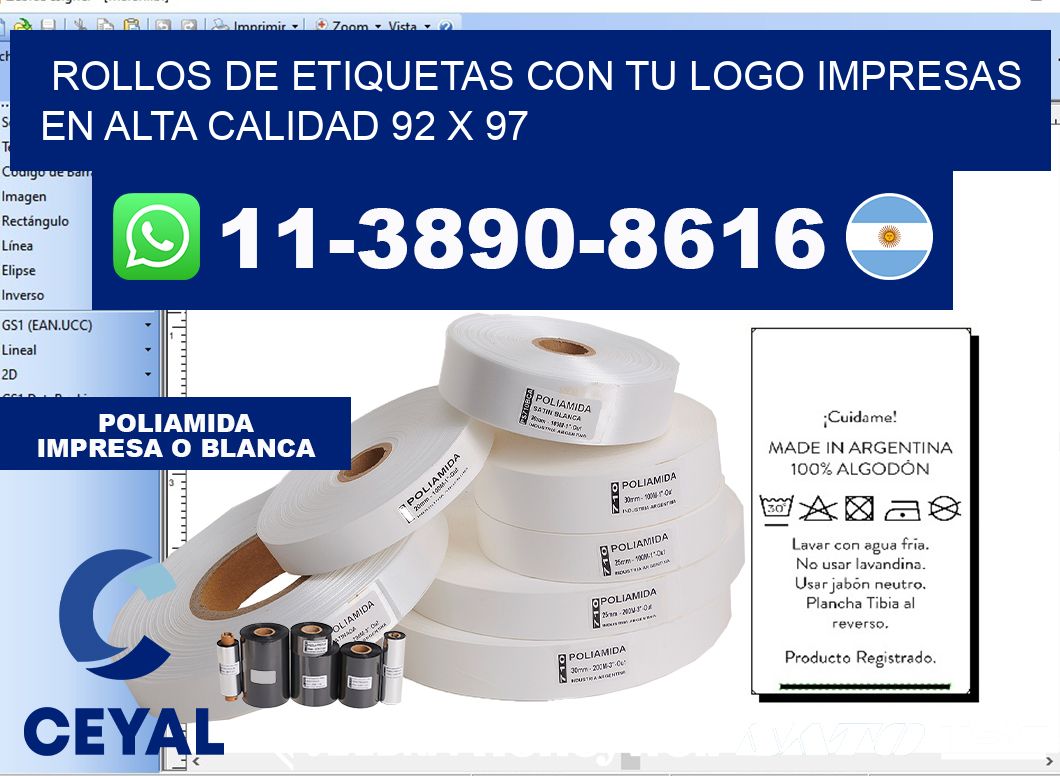 rollos de etiquetas con tu logo impresas en alta calidad 92 x 97