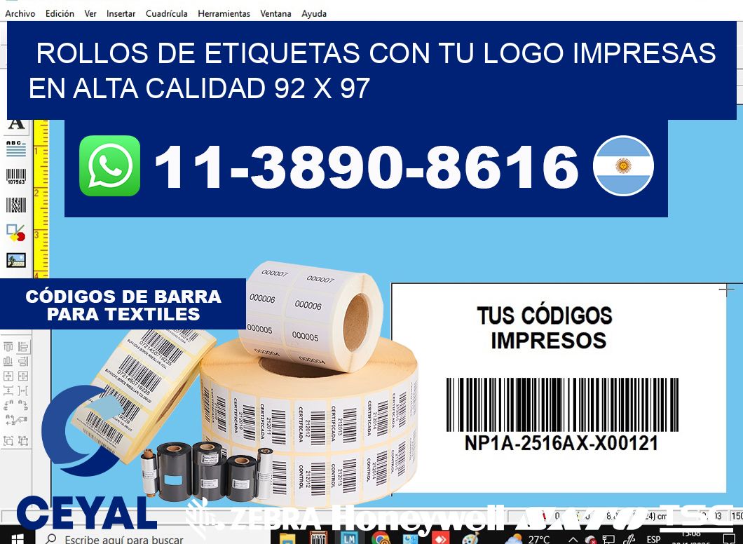rollos de etiquetas con tu logo impresas en alta calidad 92 x 97