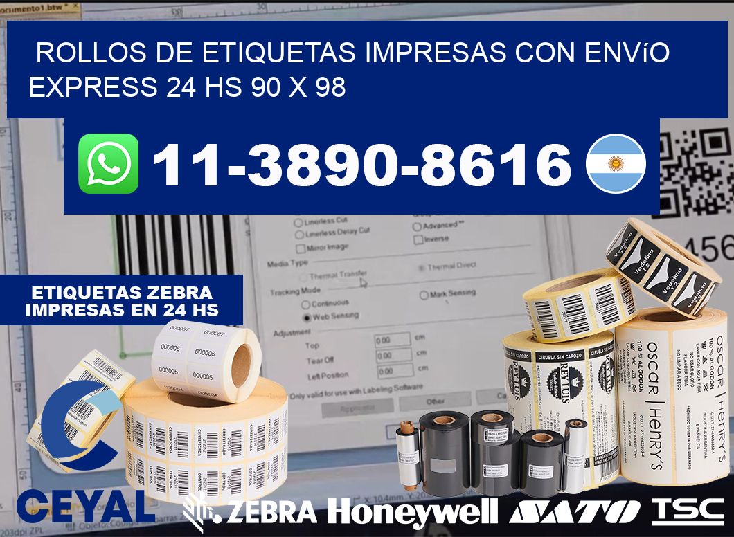 rollos de etiquetas impresas con envío express 24 hs 90 x 98