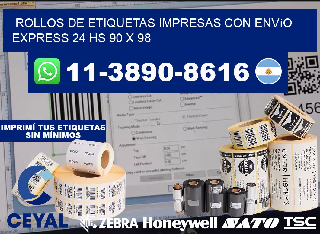 rollos de etiquetas impresas con envío express 24 hs 90 x 98