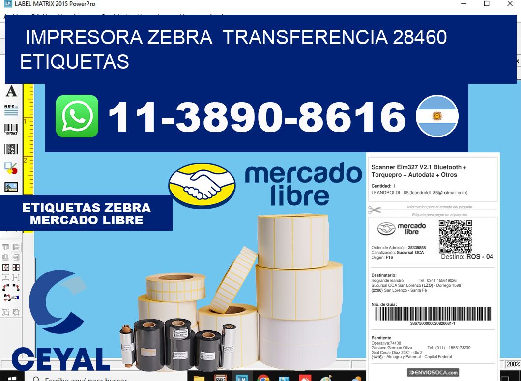 impresora zebra transferencia 28460 etiquetas