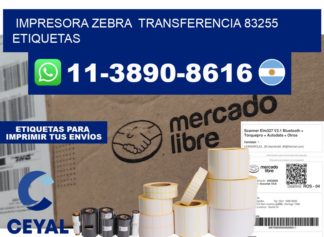 impresora zebra transferencia 83255 etiquetas