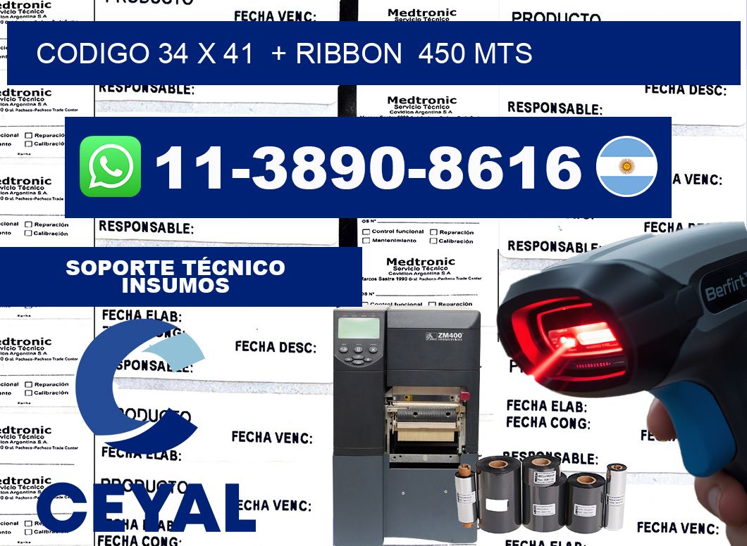 codigo 34 x 41  + ribbon  450 mts