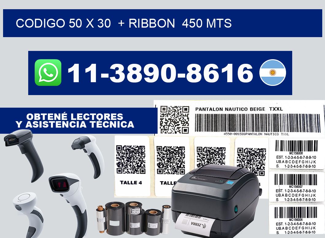 codigo 50 x 30  + ribbon  450 mts