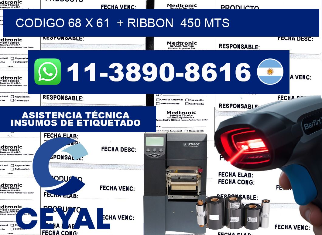 codigo 68 x 61  + ribbon  450 mts