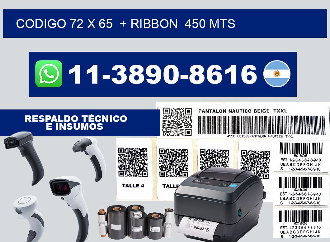 codigo 72 x 65  + ribbon  450 mts