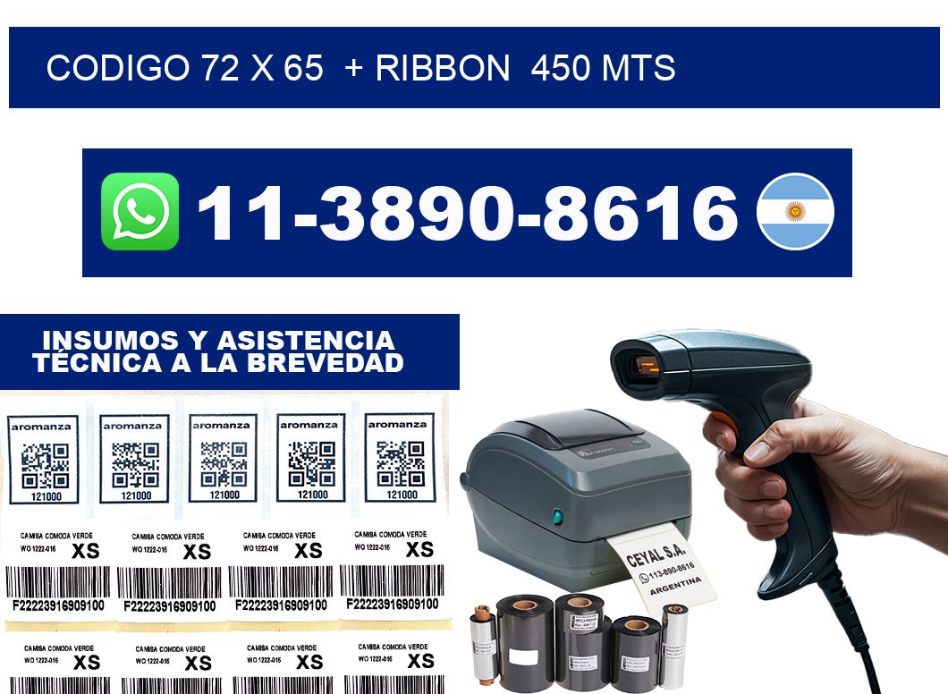 codigo 72 x 65  + ribbon  450 mts