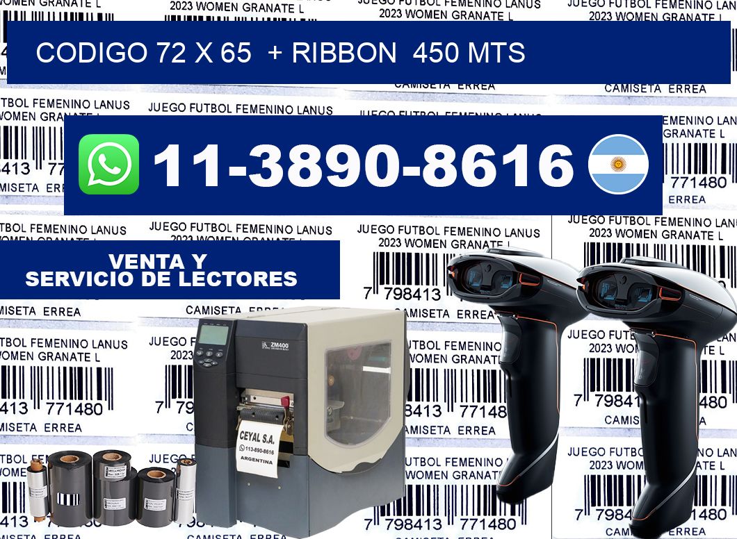 codigo 72 x 65  + ribbon  450 mts