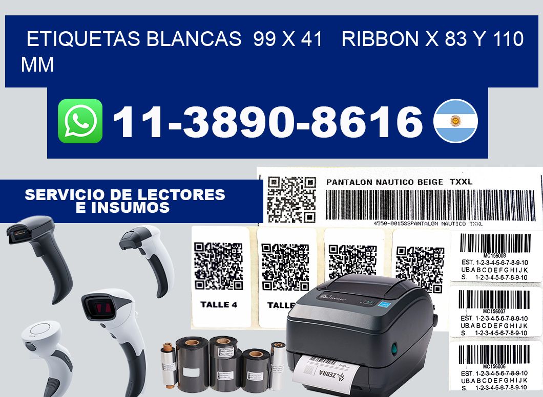 etiquetas blancas  99 x 41   ribbon x 83 y 110 mm