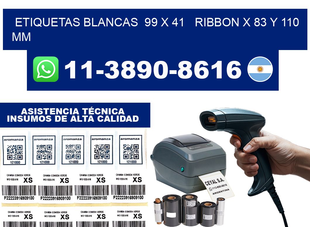 etiquetas blancas  99 x 41   ribbon x 83 y 110 mm