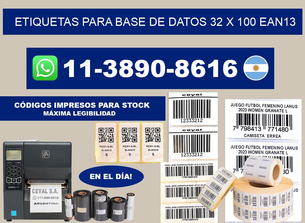 etiquetas para base de datos 32 x 100 ean13