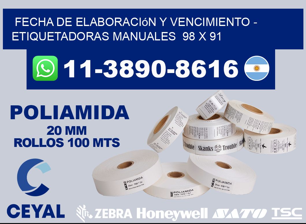 fecha de elaboración y vencimiento - Etiquetadoras Manuales  98 x 91