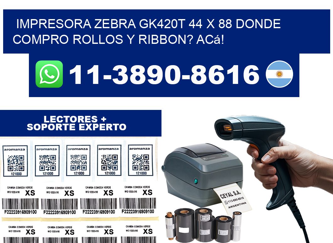 impresora zebra gk420t 44 x 88 Donde compro rollos y ribbon? Acá!