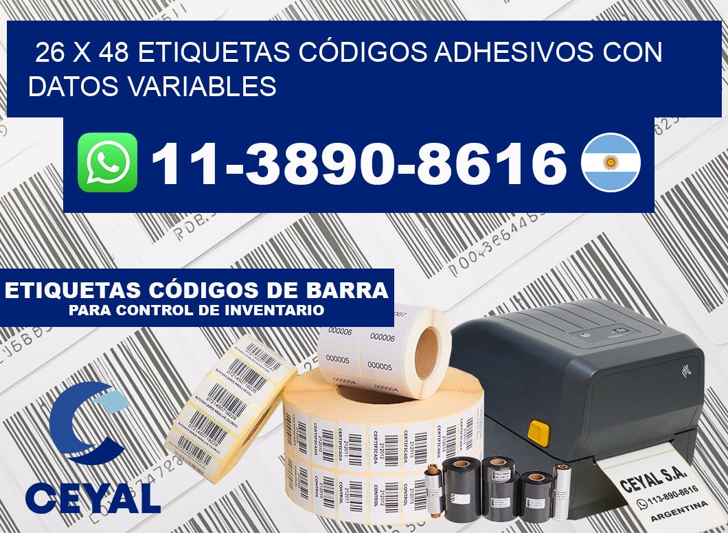 26 x 48 ETIQUETAS CÓDIGOS ADHESIVOS CON DATOS VARIABLES