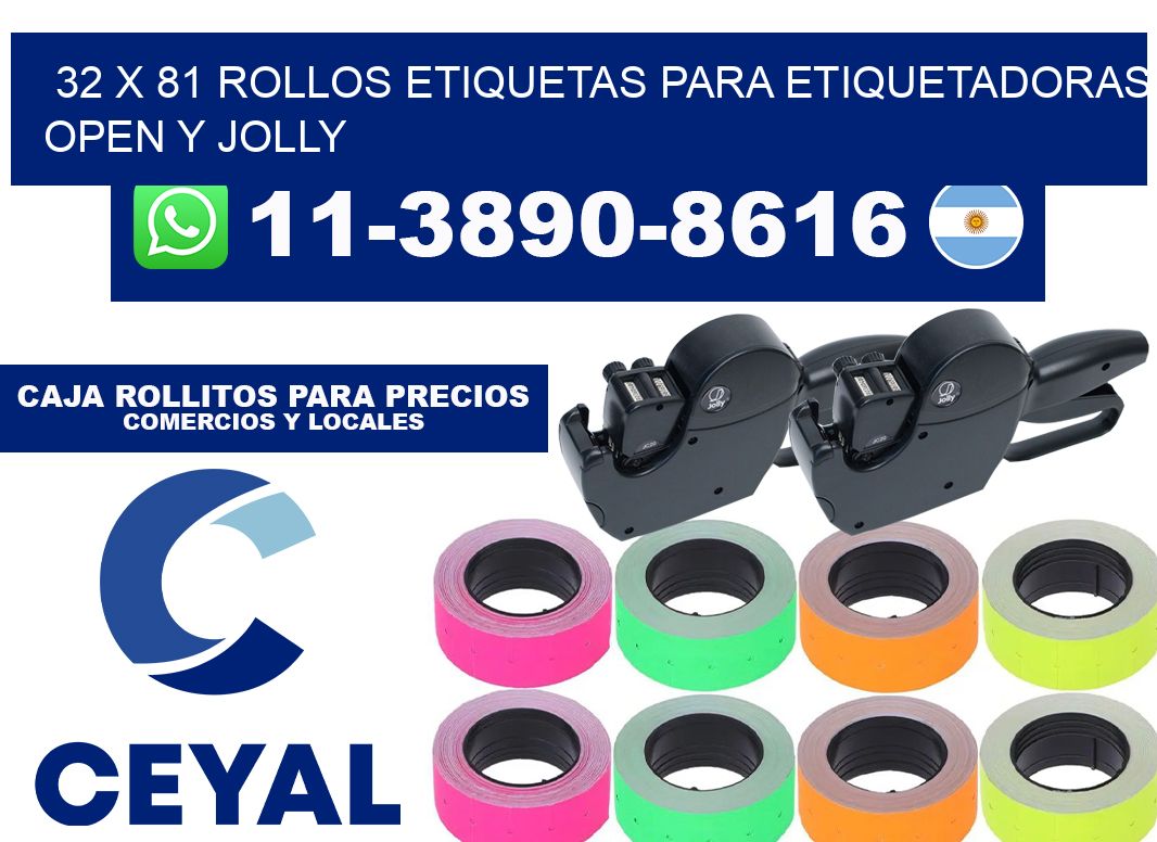 32 x 81 Rollos etiquetas para etiquetadoras open y jolly