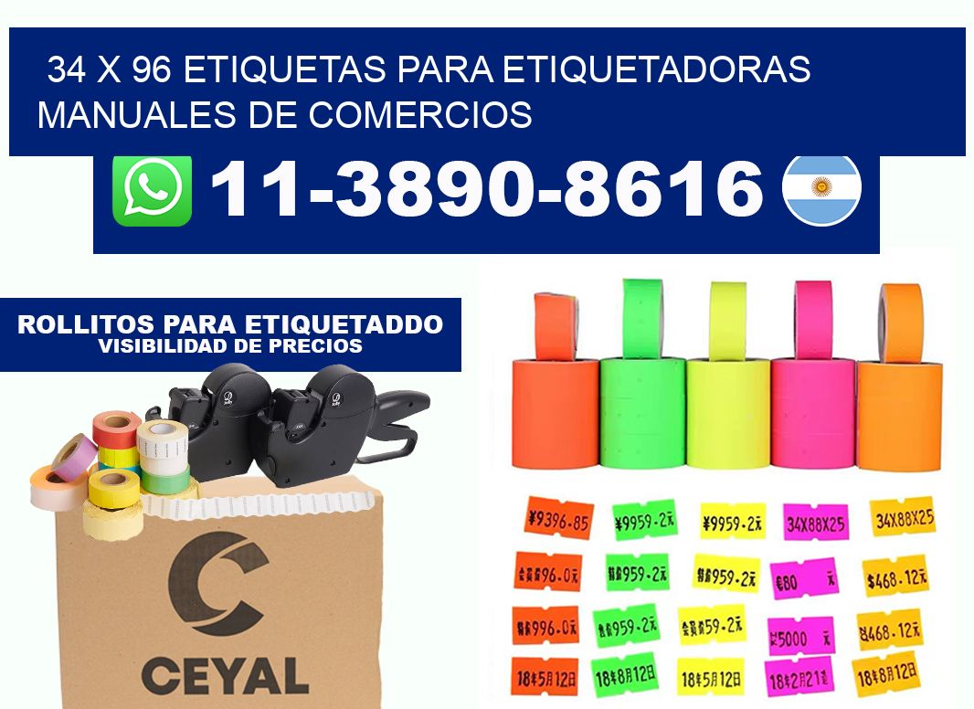 34 x 96 etiquetas para etiquetadoras manuales de comercios